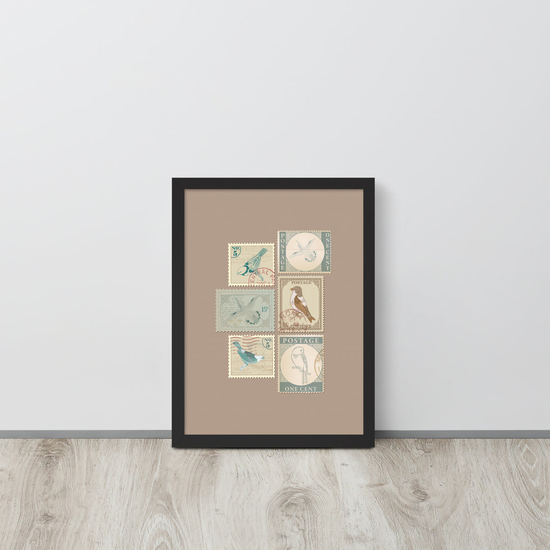 Birds in Postage Neutral 6 Stamp Collection - Framed Print