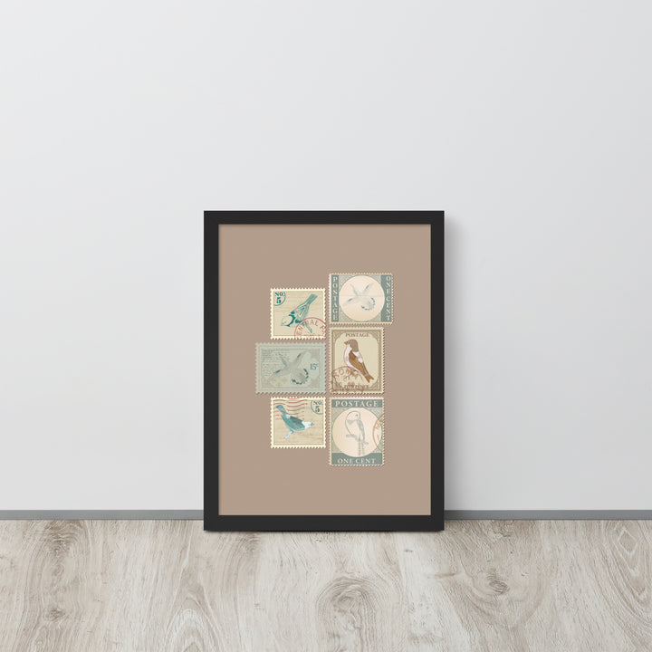 Birds in Postage Neutral 6 Stamp Collection - Framed Print