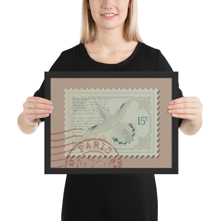 Hummingbird Stamp to Paris 15c - Framed Print - Birds in Postage