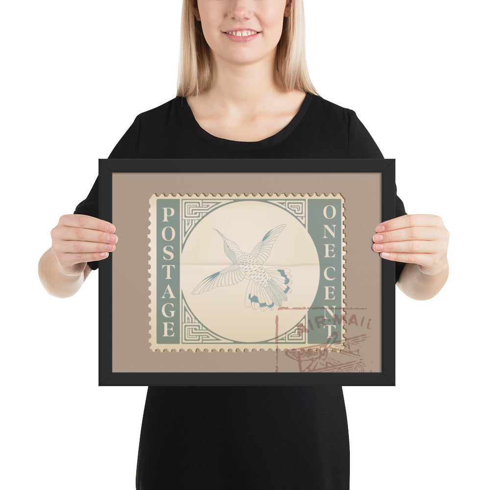 Airmail Hummingbird Stamp One Cent - Framed Print - Birds in Postage