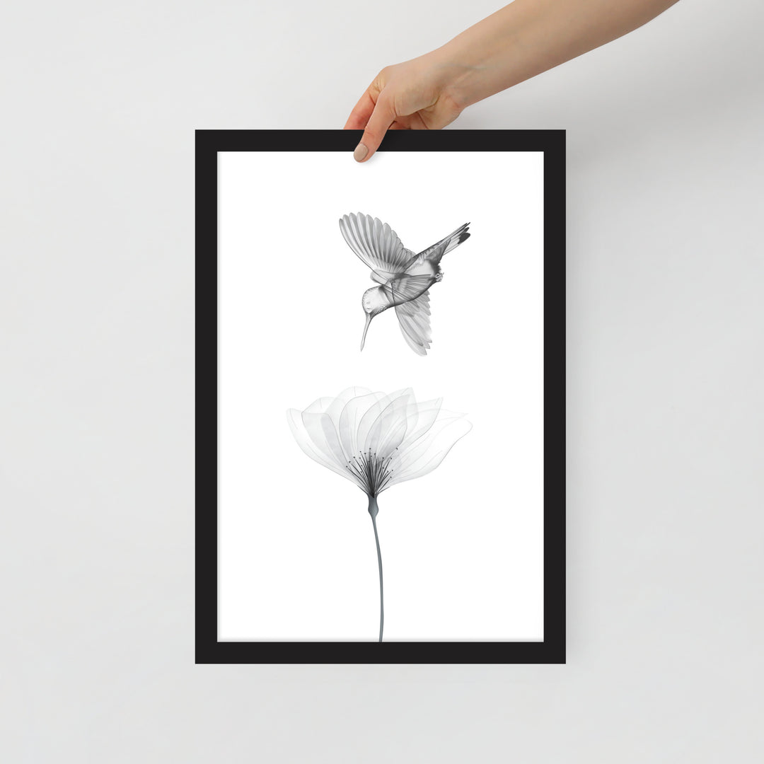 Translucent Harmony – Hummingbird and Bloom - Framed