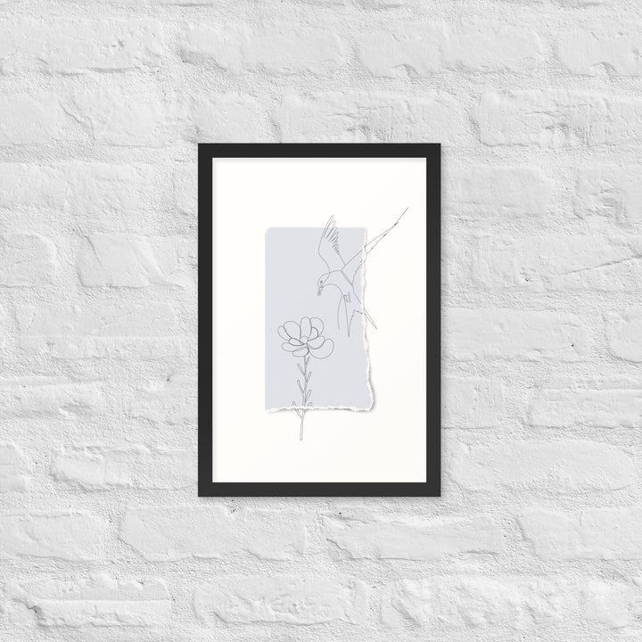 Blossom and Swallow Drawing - Tearaway Bird Sketch Series - 12x18" Framed Print