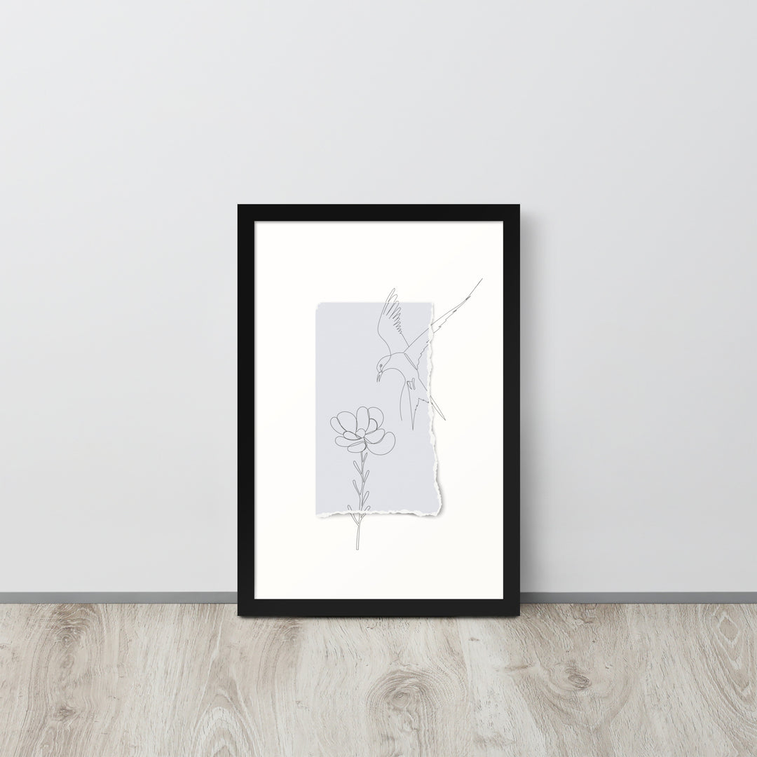 Blossom and Swallow Drawing - Tearaway Bird Sketch Series - 12x18" Framed Print