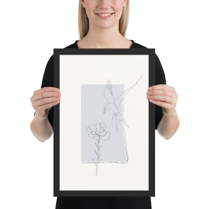 Blossom and Swallow Drawing - Tearaway Bird Sketch Series - 12x18" Framed Print