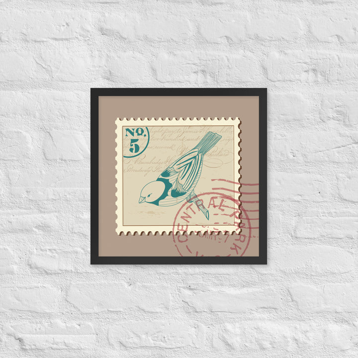 No. 5 Songbird Stamp to Central Park - Framed Print - Birds in Postage