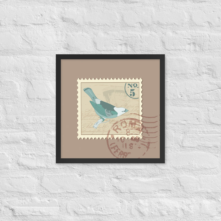 No. 5 Sparrow Stamp from Rome - Framed Print - Birds in Postage