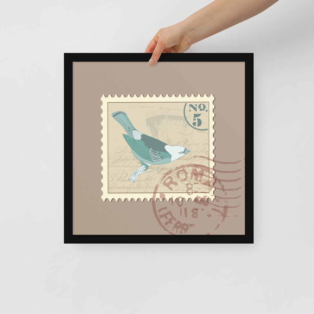 No. 5 Sparrow Stamp from Rome - Framed Print - Birds in Postage