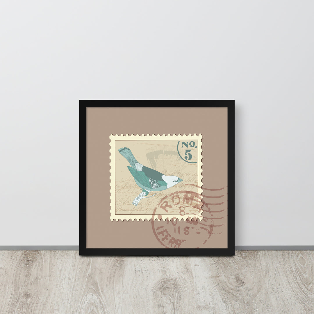 No. 5 Sparrow Stamp from Rome - Framed Print - Birds in Postage