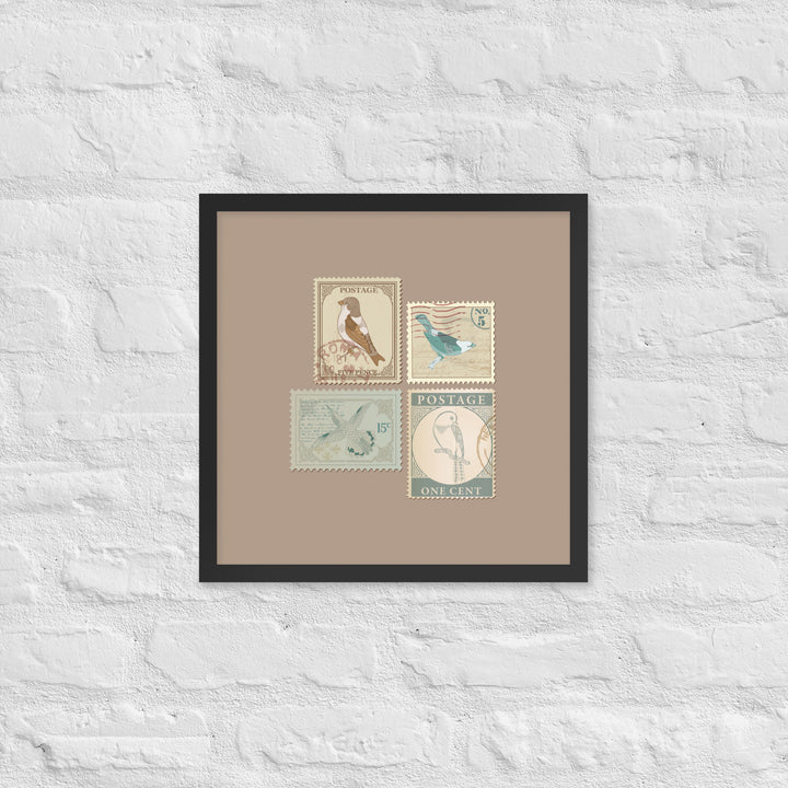 Birds in Postage Neutral 4 Stamp Collection - Framed Print