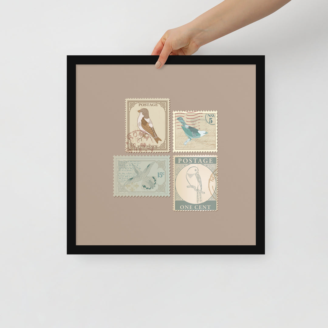 Birds in Postage Neutral 4 Stamp Collection - Framed Print