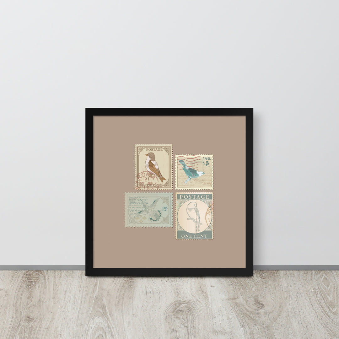 Birds in Postage Neutral 4 Stamp Collection - Framed Print