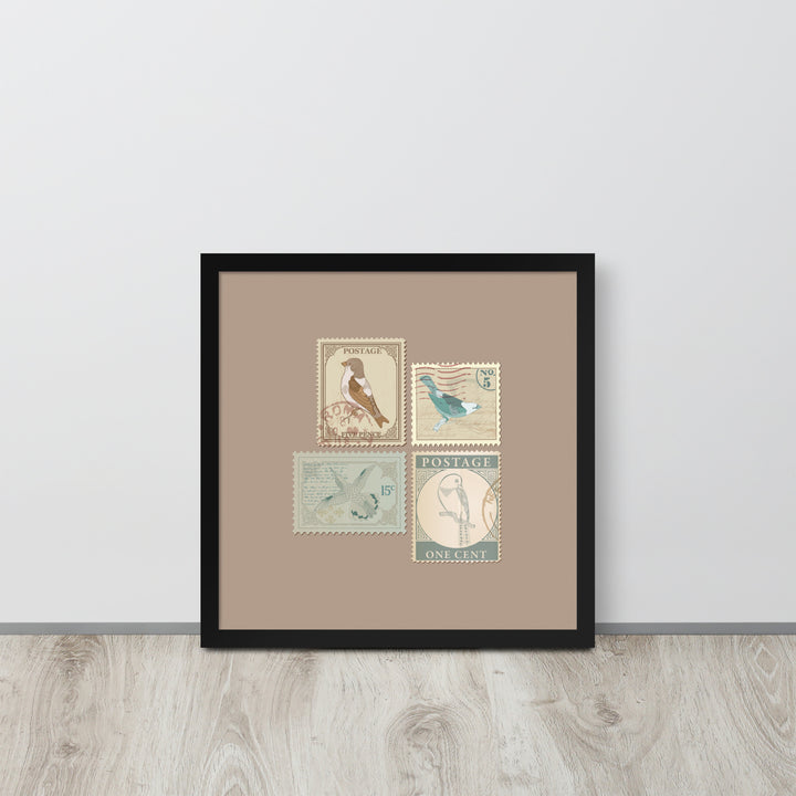 Birds in Postage Neutral 4 Stamp Collection - Framed Print