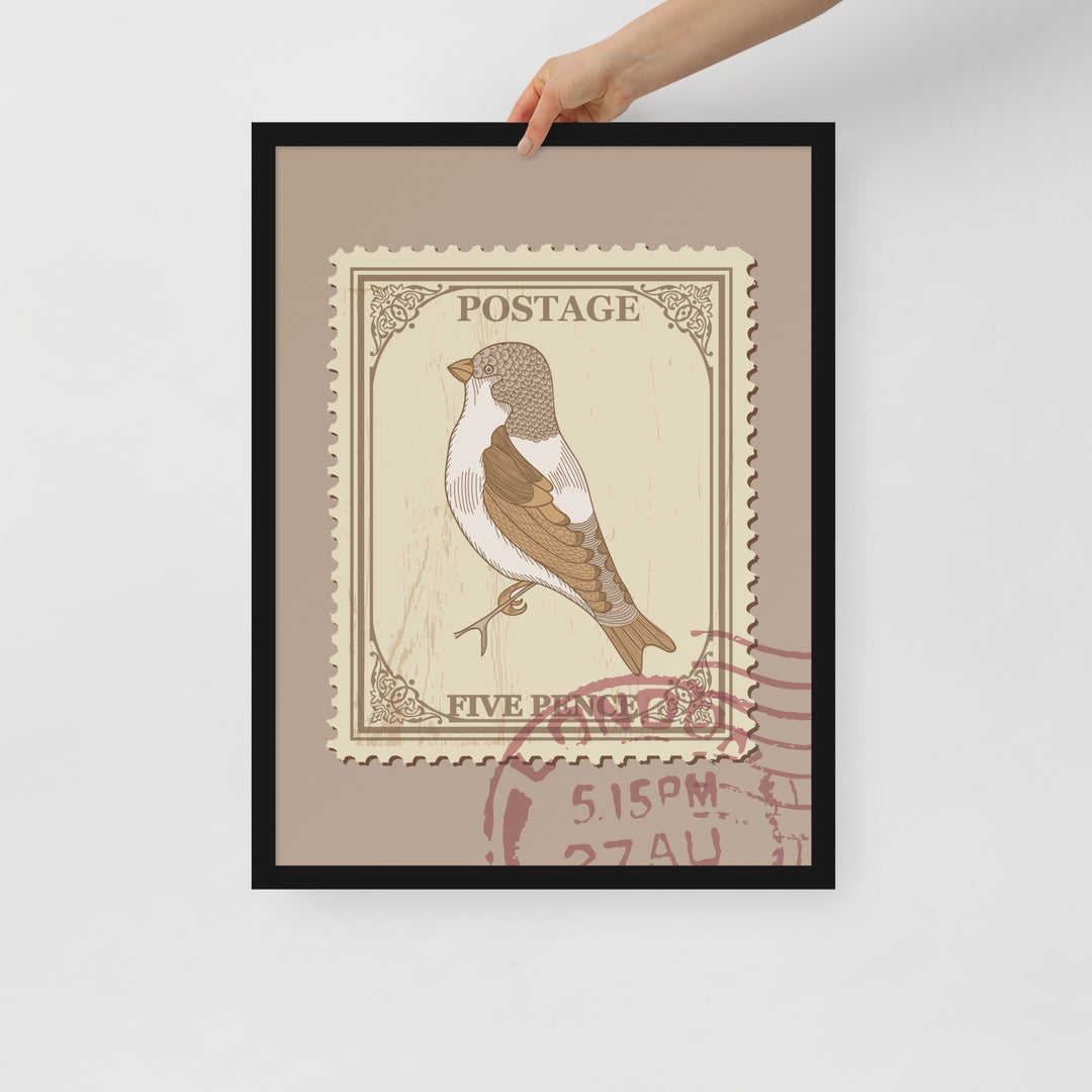 Five Pence Finch Stamp to London - Framed Print - Birds in Postage