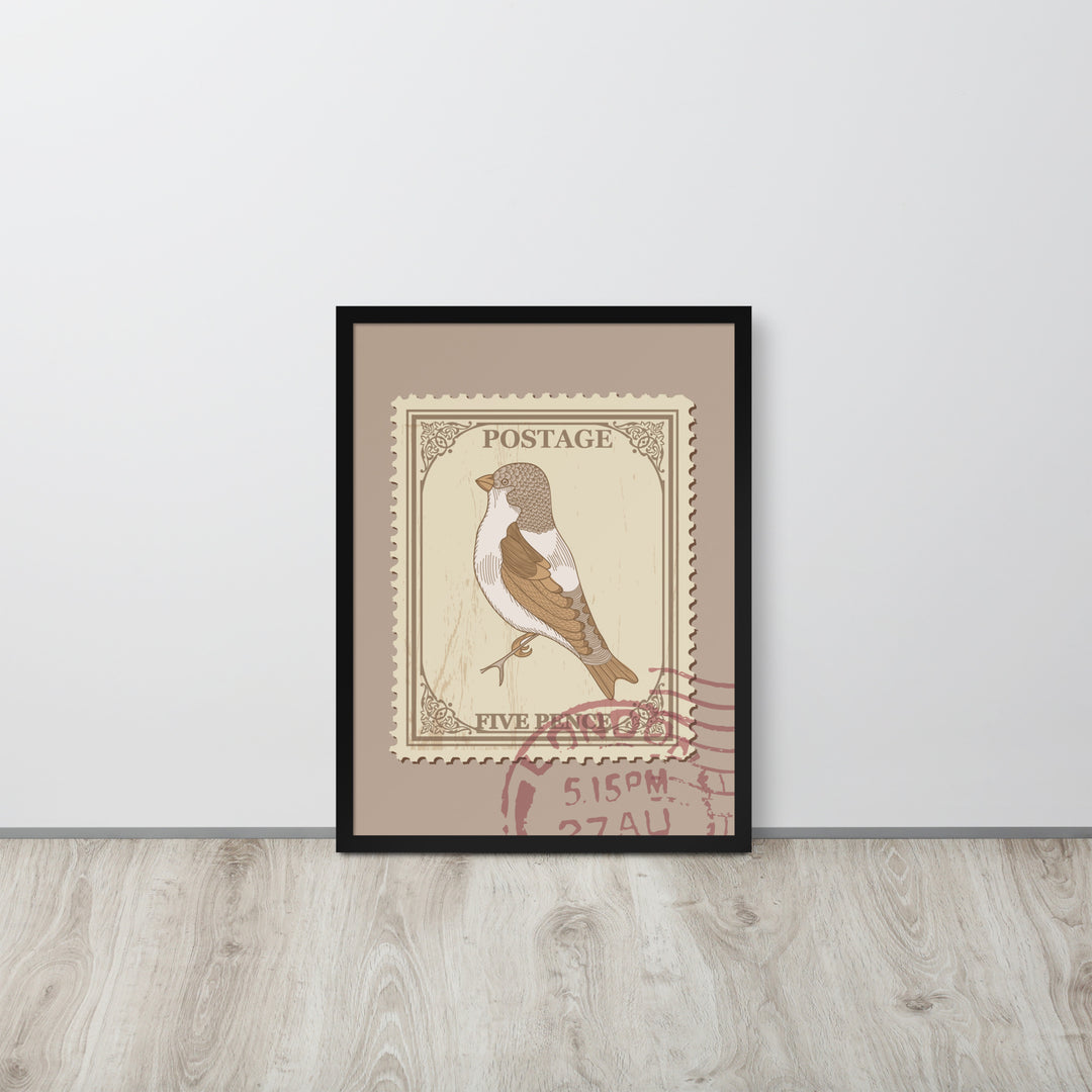 Five Pence Finch Stamp to London - Framed Print - Birds in Postage