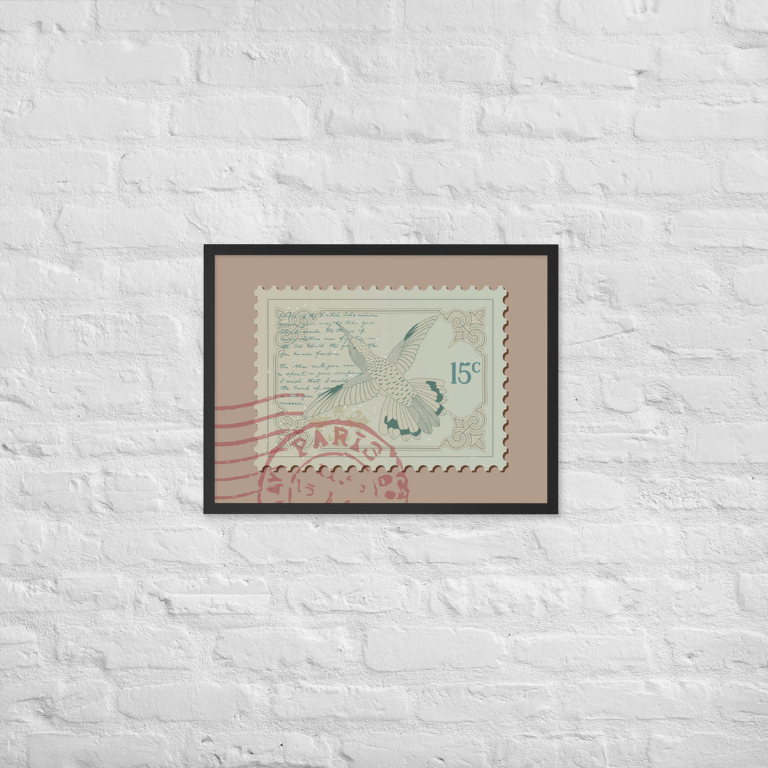 Hummingbird Stamp to Paris 15c - Framed Print - Birds in Postage