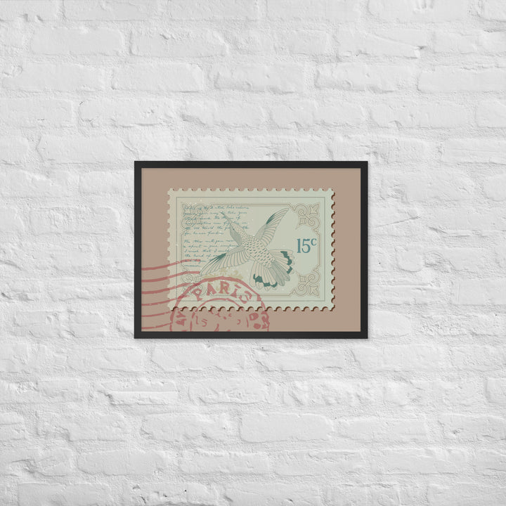 Hummingbird Stamp to Paris 15c - Framed Print - Birds in Postage