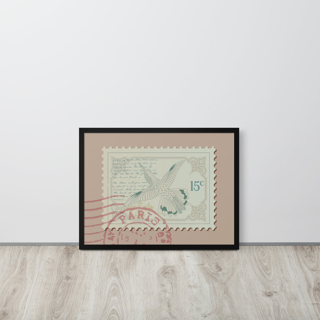 Hummingbird Stamp to Paris 15c - Framed Print - Birds in Postage