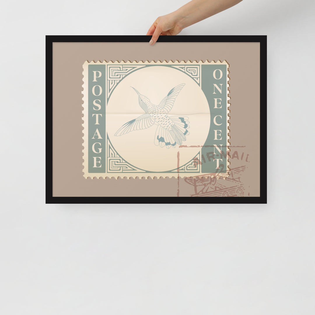 Airmail Hummingbird Stamp One Cent - Framed Print - Birds in Postage