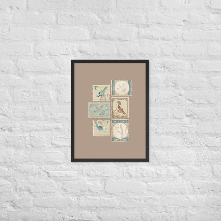 Birds in Postage Neutral 6 Stamp Collection - Framed Print