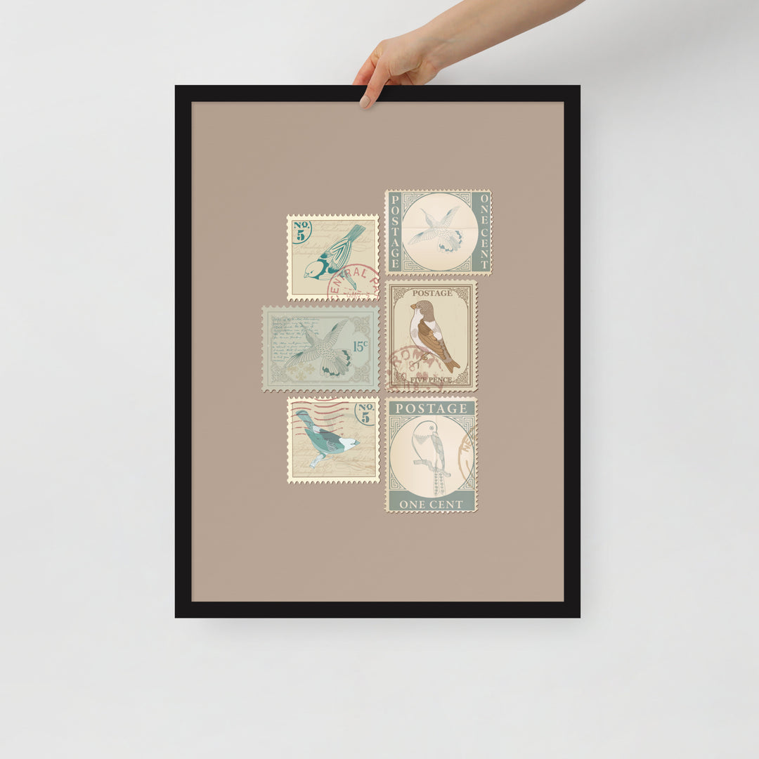 Birds in Postage Neutral 6 Stamp Collection - Framed Print