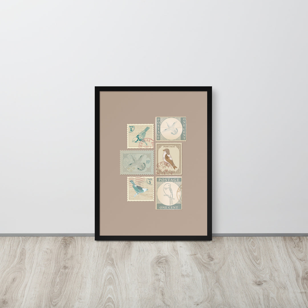 Birds in Postage Neutral 6 Stamp Collection - Framed Print