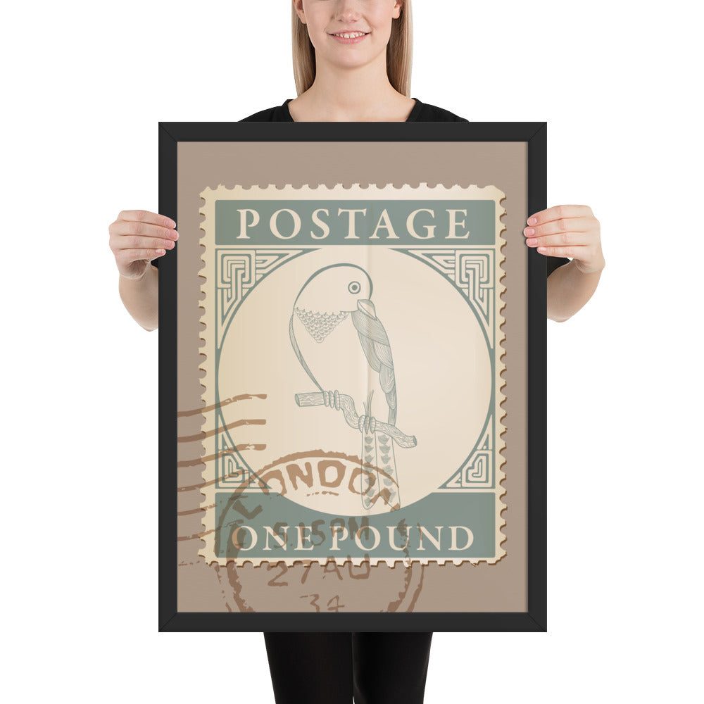 One Pound Parrot Stamp to London - Framed Print - Birds in Postage