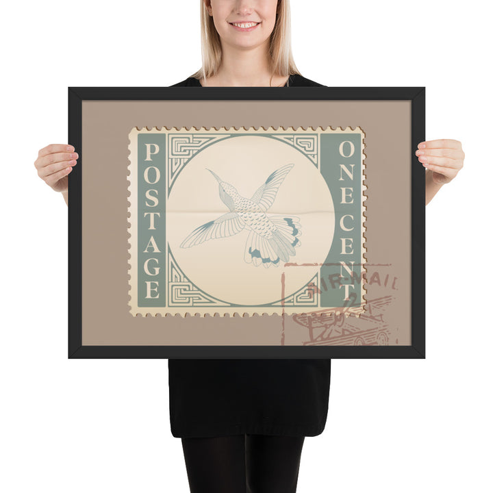 Airmail Hummingbird Stamp One Cent - Framed Print - Birds in Postage