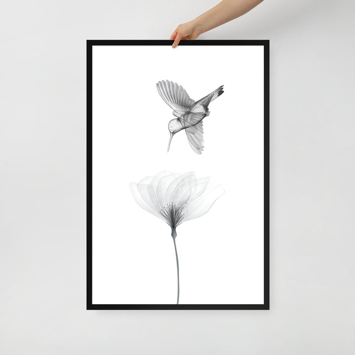 Translucent Harmony – Hummingbird and Bloom - Framed