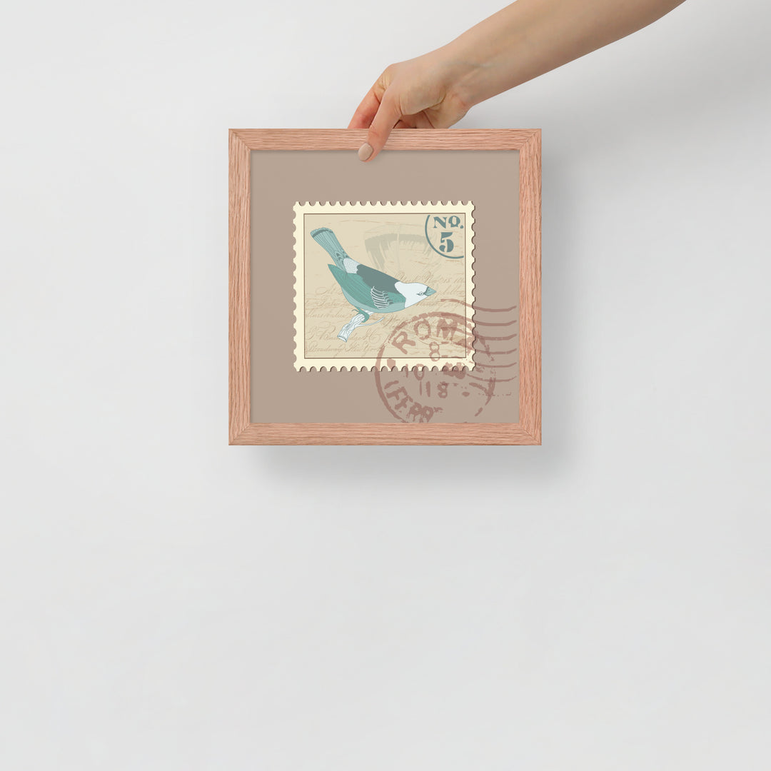 No. 5 Sparrow Stamp from Rome - Framed Print - Birds in Postage