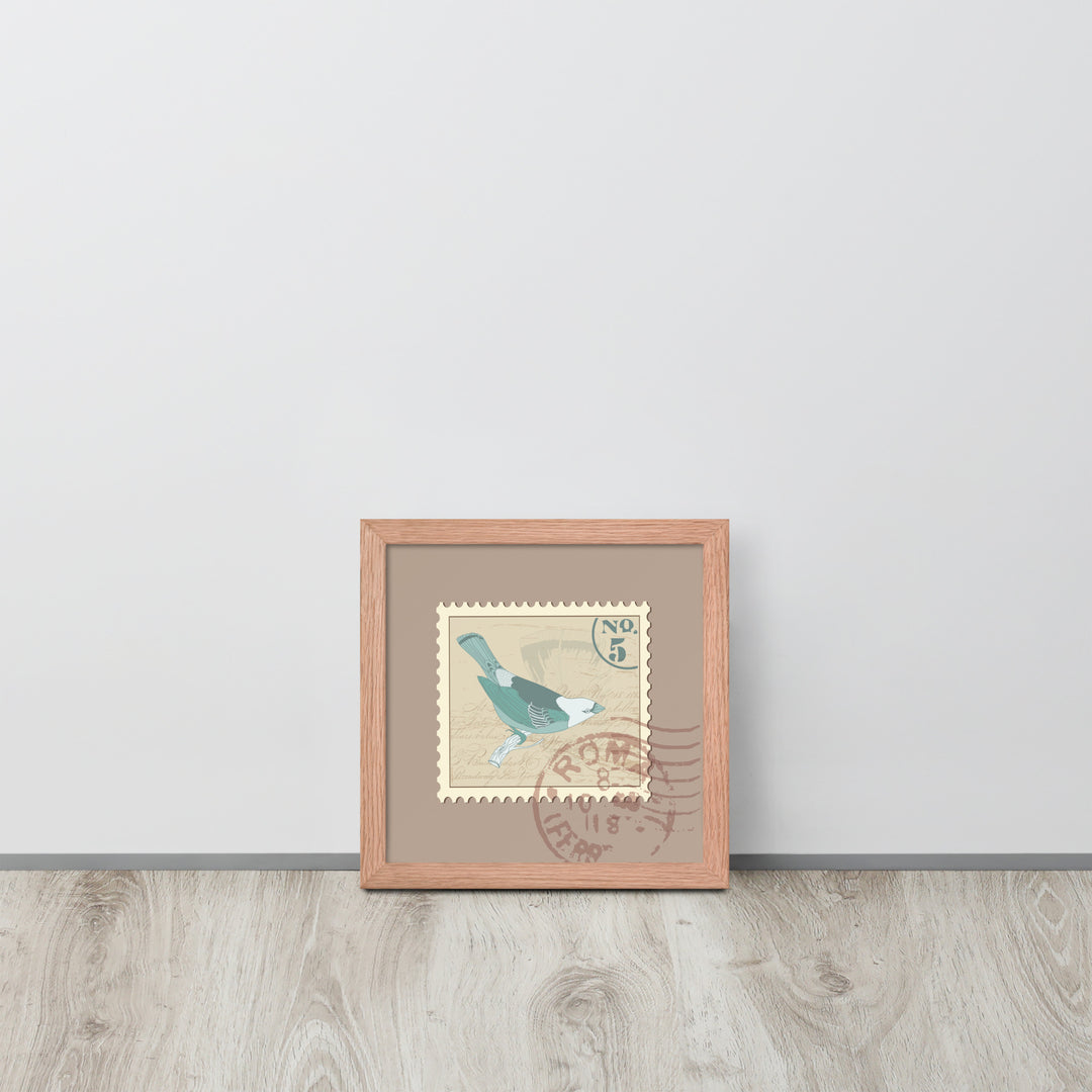 No. 5 Sparrow Stamp from Rome - Framed Print - Birds in Postage