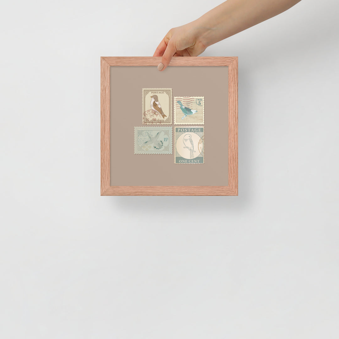 Birds in Postage Neutral 4 Stamp Collection - Framed Print