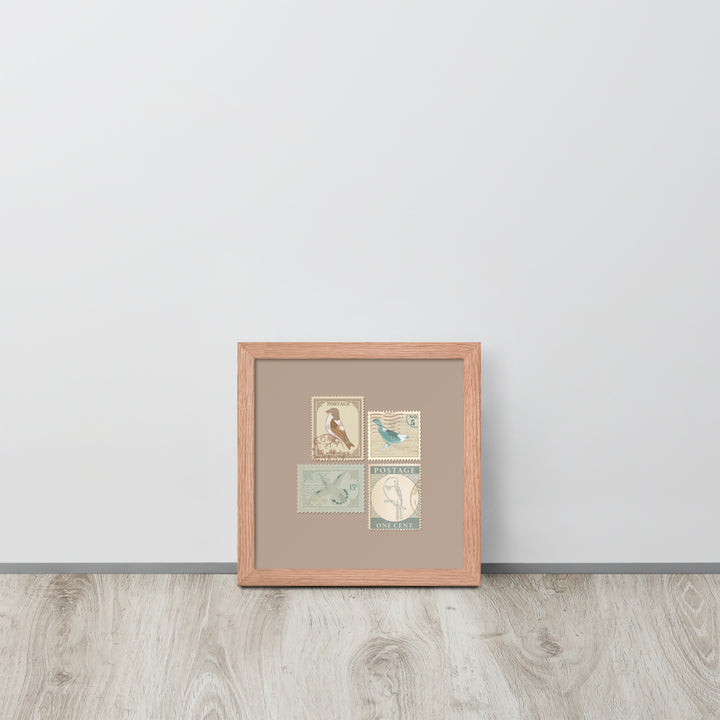 Birds in Postage Neutral 4 Stamp Collection - Framed Print