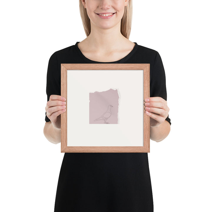 Pigeon Drawing on Torn Blush Paper - Tearaway Bird Sketch - 10" Framed Print