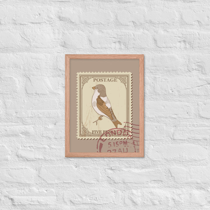 Five Pence Finch Stamp to London - Framed Print - Birds in Postage