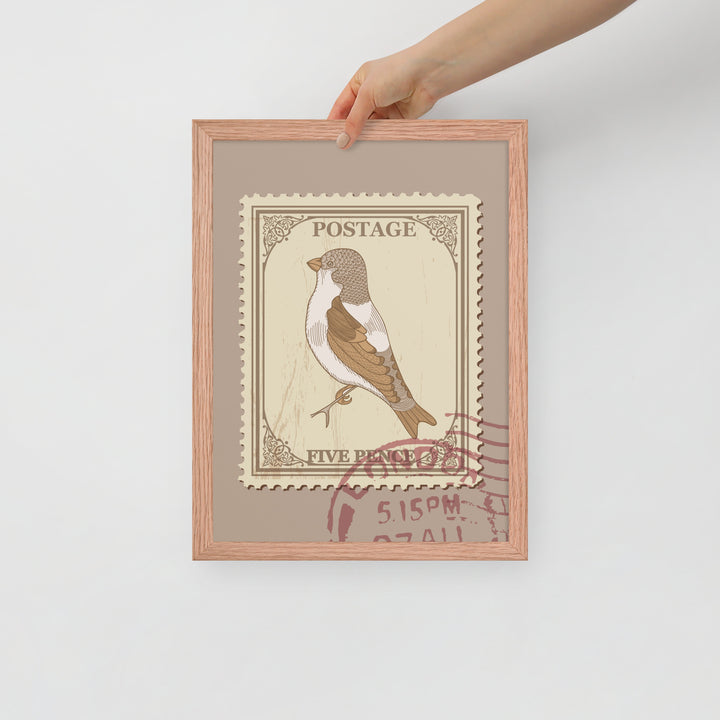 Five Pence Finch Stamp to London - Framed Print - Birds in Postage