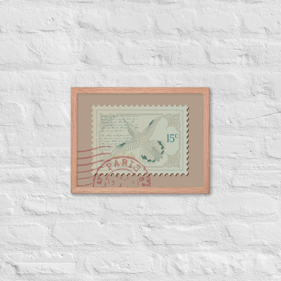 Hummingbird Stamp to Paris 15c - Framed Print - Birds in Postage