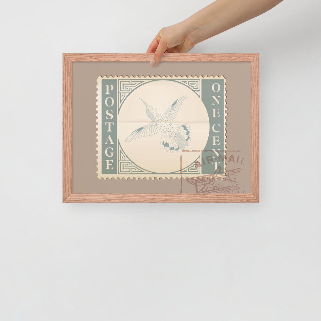 Airmail Hummingbird Stamp One Cent - Framed Print - Birds in Postage