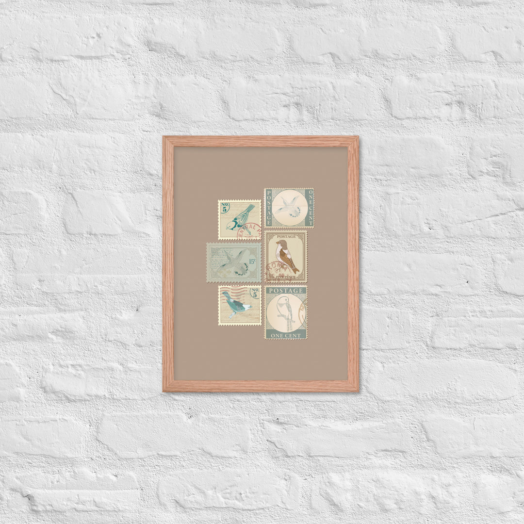 Birds in Postage Neutral 6 Stamp Collection - Framed Print