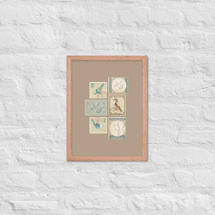 Birds in Postage Neutral 6 Stamp Collection - Framed Print