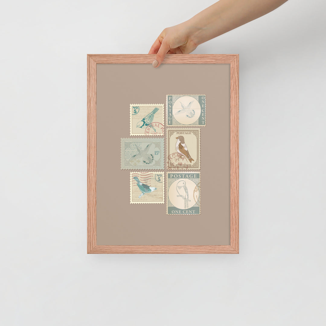 Birds in Postage Neutral 6 Stamp Collection - Framed Print