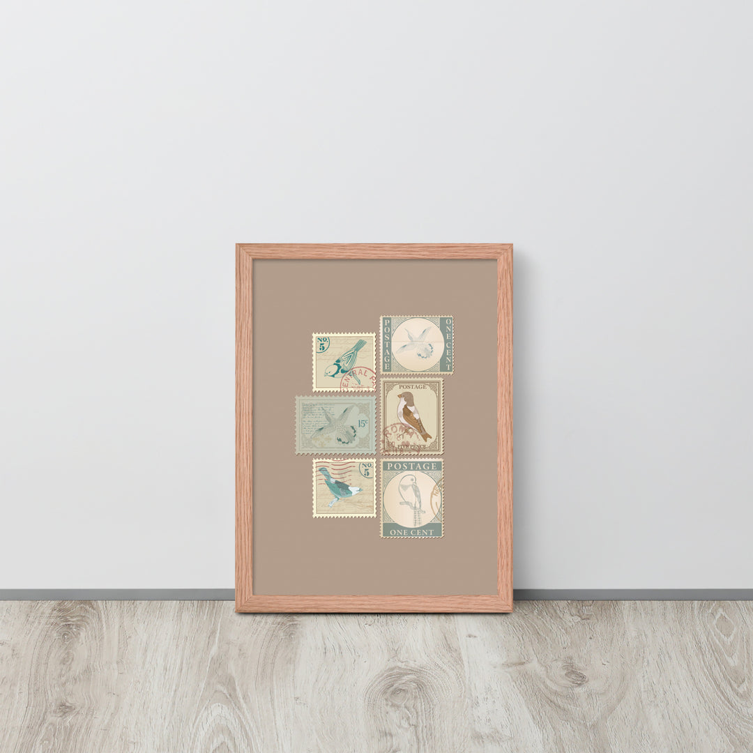 Birds in Postage Neutral 6 Stamp Collection - Framed Print