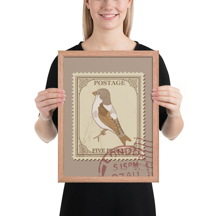 Five Pence Finch Stamp to London - Framed Print - Birds in Postage