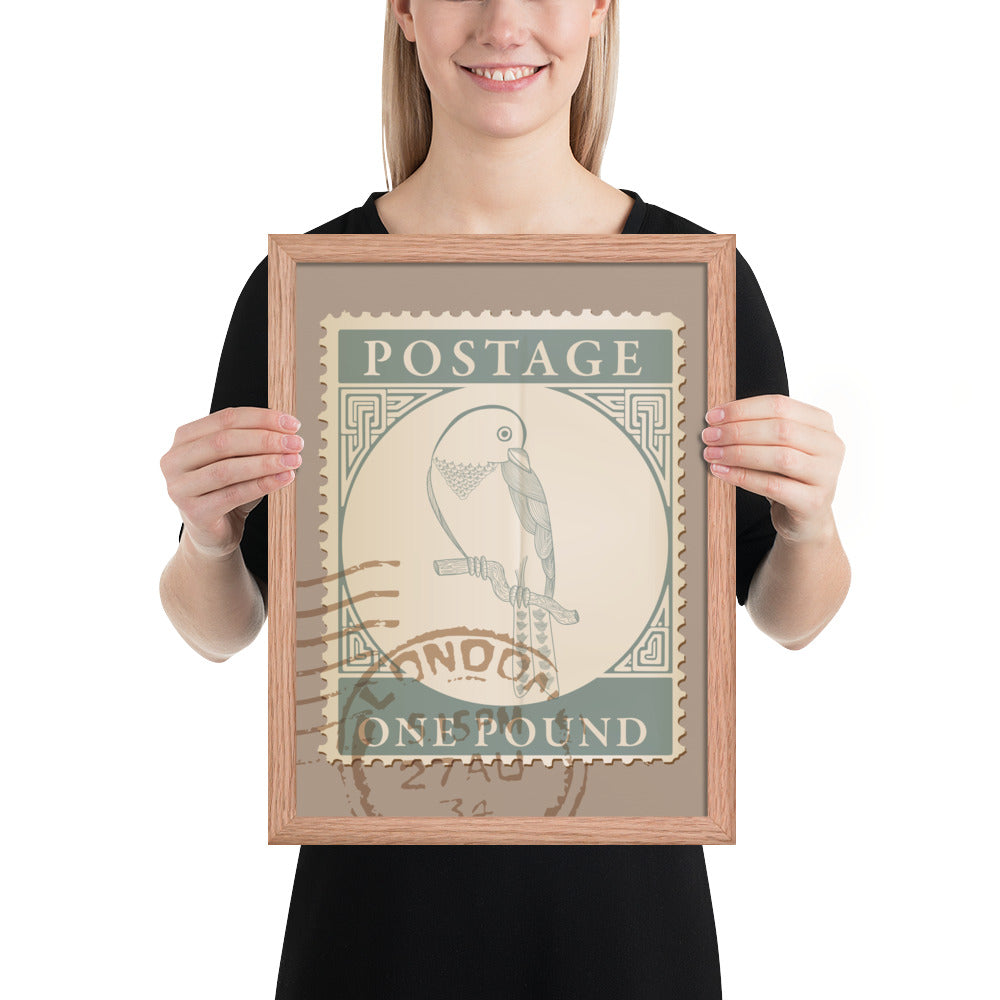 One Pound Parrot Stamp to London - Framed Print - Birds in Postage