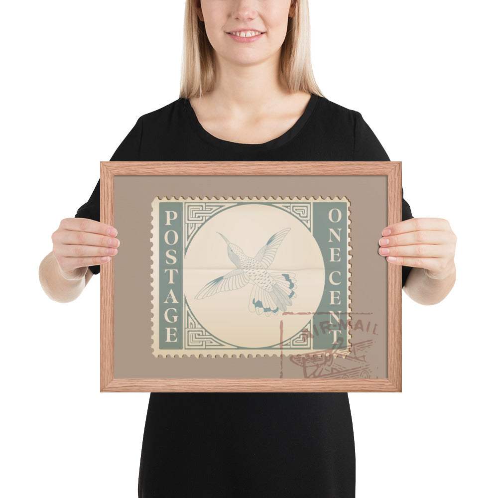 Airmail Hummingbird Stamp One Cent - Framed Print - Birds in Postage