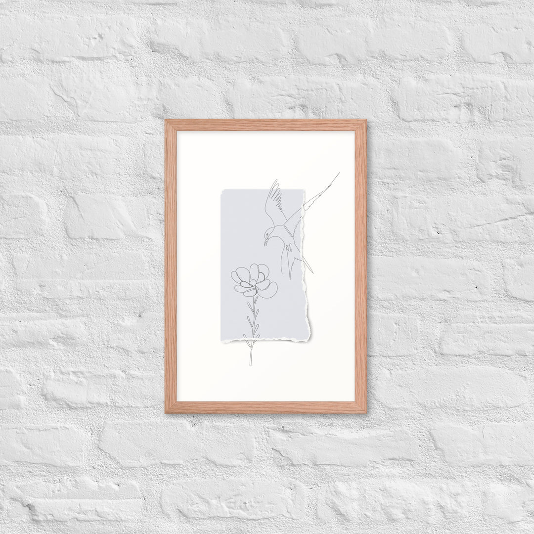 Blossom and Swallow Drawing - Tearaway Bird Sketch Series - 12x18" Framed Print