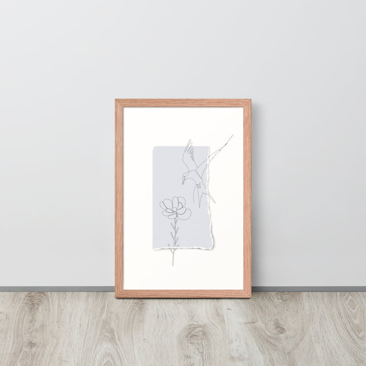 Blossom and Swallow Drawing - Tearaway Bird Sketch Series - 12x18" Framed Print