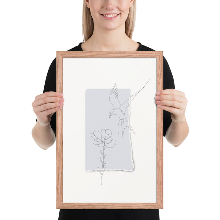 Blossom and Swallow Drawing - Tearaway Bird Sketch Series - 12x18" Framed Print