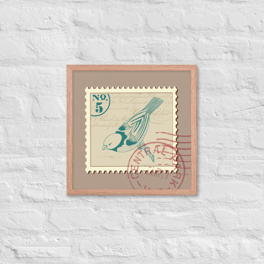 No. 5 Songbird Stamp to Central Park - Framed Print - Birds in Postage