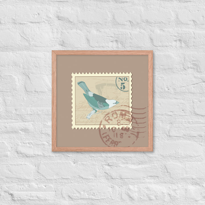 No. 5 Sparrow Stamp from Rome - Framed Print - Birds in Postage