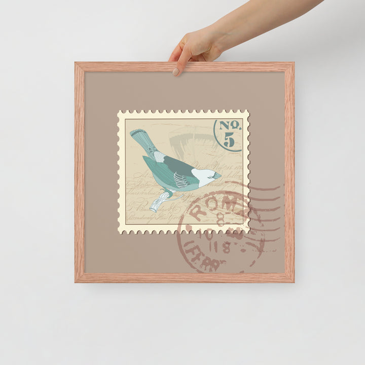 No. 5 Sparrow Stamp from Rome - Framed Print - Birds in Postage